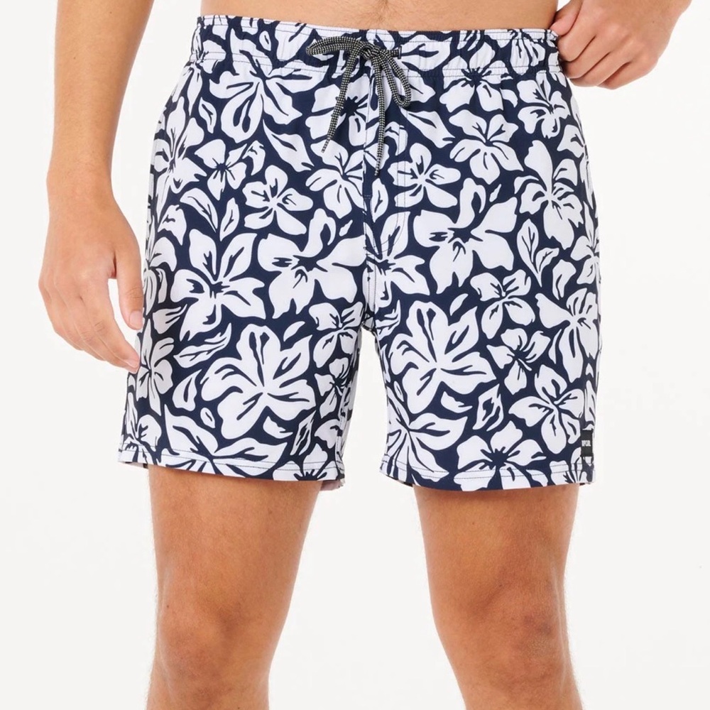 Rip Curl Navy and White Floral Swim Trunks 16” XL